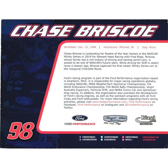 Chase Briscoe Ford Performance Promo Card 8.5x11 NASCAR Racing - Picture 2 of 4